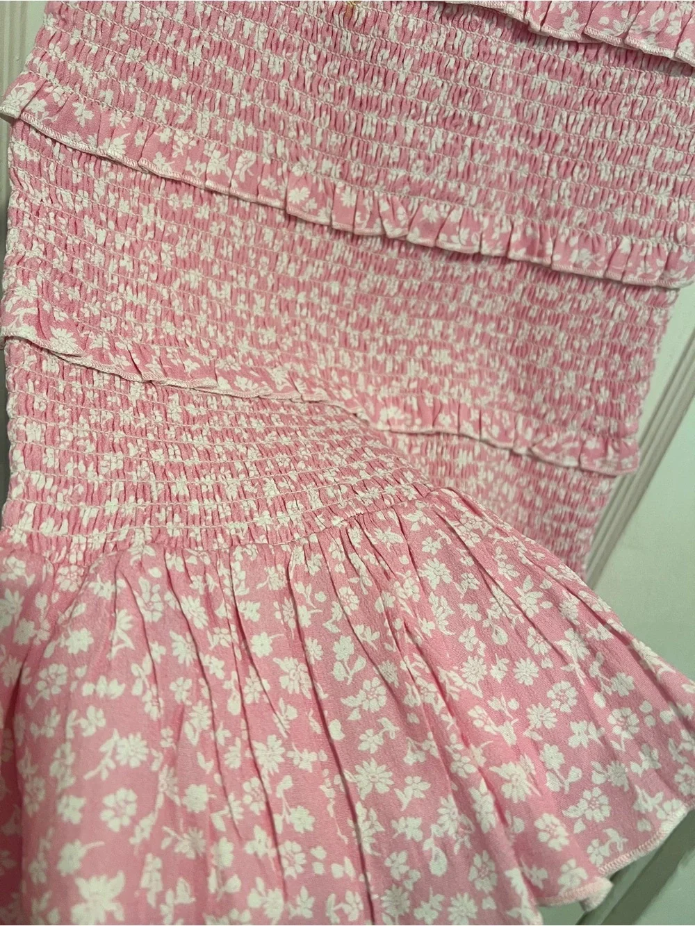 KATIE J NYC Girls' Laila Puff Sleeve Tiered Smocked Dress Pink and White Tween